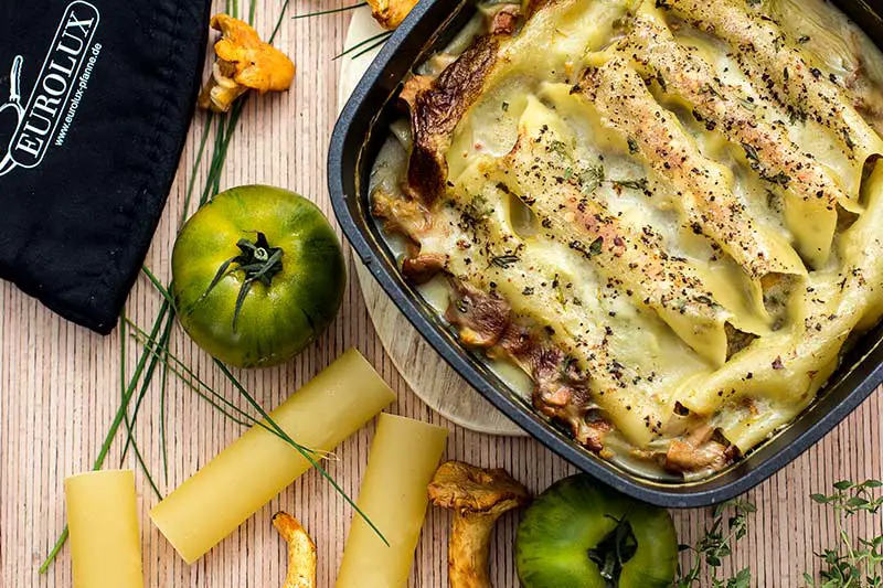 Cannelloni mit grünen Tomaten und Pfifferlingen - WirEssenGesund