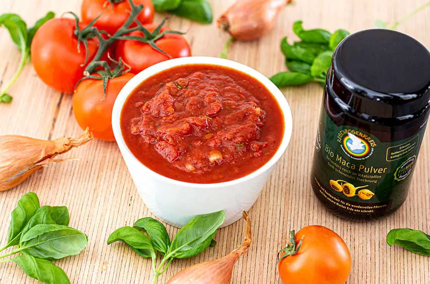 Maca Tomaten Suppe vegan Rezept